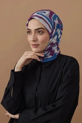Modakaşmir 110x110 Zebra Desenli Pamuklu Eşarp - İndigo