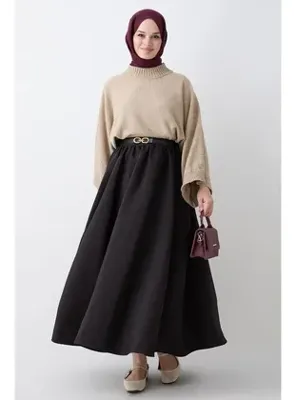 InStyle Pileli Kemerli Siyah Etek