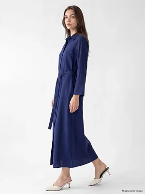LCW Modest Beli Kuşaklı Modal Karışımlı Gömlek Elbise