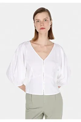 Colins Slim Fit Kadın Beyaz Gömlek