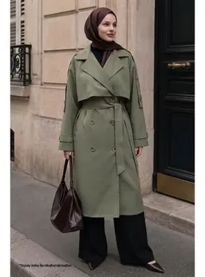 InStyle Çift Düğmeli Astarlı Haki Trençkot