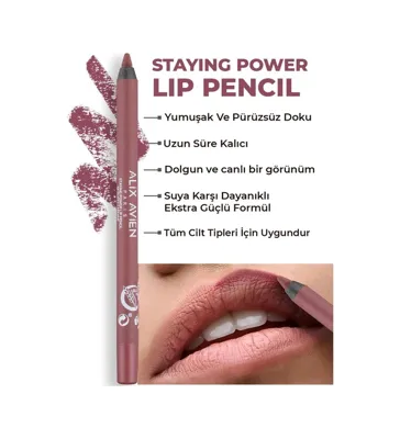 Alix Avien Suya Dayanıklı Uzun Süre Kalıcı Yumuşak Dudak Kalemi Staying Power Lip Pencil 68 Dusty Carmine