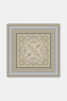 Vakko KOYU BEJ GEOMETRİK DESENLİ KAŞMİR İPEK ŞAL