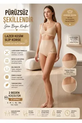 Nior lifestyle İz Yapmaz Lazer Kesim Yüksek Bel Slip Korse - Silikon Bantlı Dikişsiz Şekillendirici Kadın Korse Pantolon/Elbise Altı