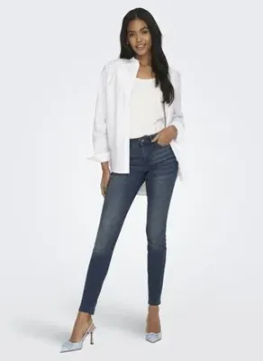 ONLY Siyah Kadın Dar Taşlamalı Denim Pantolon ONLWAUW MID SK DNM BJ777 NOOS