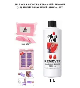 Profesyonel Kalıcı Oje Sökücü Remover 1 Litre ve Tüy Bırakmayan Tırnak Pedi 1000'li ve Mandal Seti