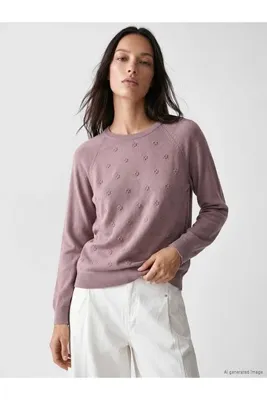 LC Waikiki LCW EVERYDAY Lila Bisiklet Yaka Nakışlı Kadın Triko Kazak