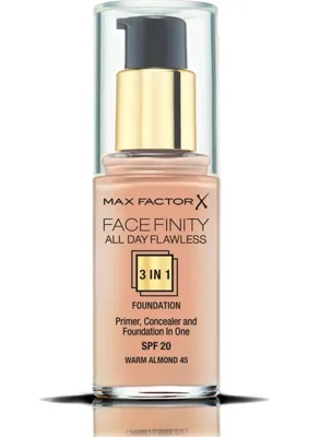 Max Factor FaceFinity 3'ü 1 Arada Kalıcı Fondöten 45 Warm Almond