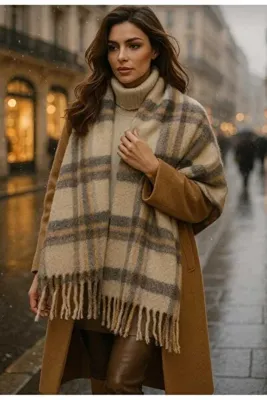 Zeynep Keskin Design Yeni Sezon Kadın Kalın Püsküllü Yumuşak Şal Atkı