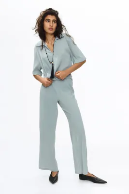 H&M Düz Paçalı Krinkle Pantolon