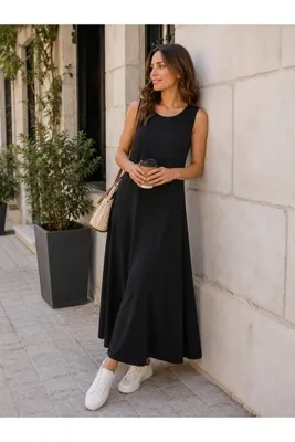 moda wanilia Yazın Vazgeçilmez Şıklığı Kadın Sıfır Kollu Maksi Viskon Elbise
