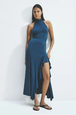 H&M Farbalalı ve Halter Yakalı Elbise