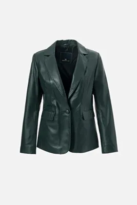 Dericlub Karolina Kadın Kruvaze Yaka Tek Düğmeli Hakiki Deri Blazer Ceket