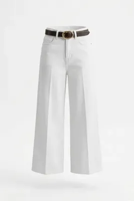 MAGARDE Premium Kemerli Flare Jean- BEYAZ