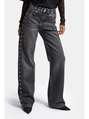 it's basic Kadın Füme T-2w6-13 Loose Fit Drop Detaylı Tasarım Denim Jean