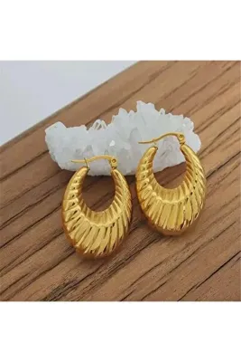 Pelin Aksesuar Gold Çelik Vintage Oval Halka Küpe