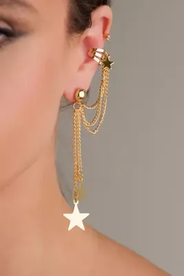 MRK Kadın Sallantılı Yıldızlı Earcuff Kıkırdak Küpe