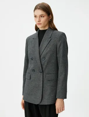 Koton Oversize Blazer Ceket Kruvaze Düğmeli Kapaklı Cepli