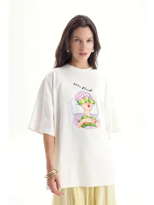 Mai Collection Mood Oversize Beyaz T-Shirt