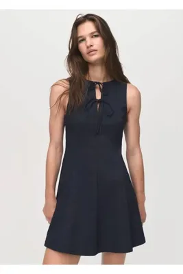 MANGO Woman Denim efektli elbise fiyonk detaylı