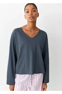 Mango Teen Çizgili pamuklu pijama