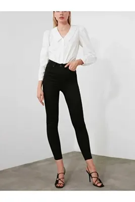 bluewoopss Ngbutika Full Likralı Simsiyah Yüksek Bel Skinny Jean Pantolon (TOPARLAYICI)