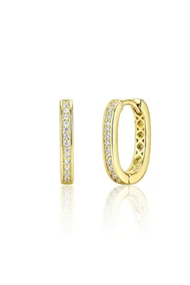 Söğütlü Silver 925 Ayar Gümüş Küpe Altın Kaplama Zirkon Taşlı Oval Halka Küpe - U model-Halka Tasarım SGTL13270GOL