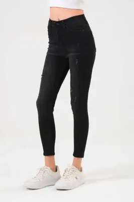 geenz manifacture Kadın Füme Yüksek Bel Dar Paça Power Likra Toparlayıcı Lazer Yırtık Süper Skinny Kot Pantalon