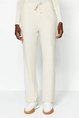 TRENDYOLMİLLA Taş Straight/Düz Kesim Beli Lastikli Dokuma Pantolon TWOAW24PL00305
