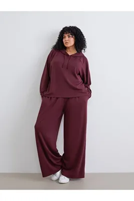 LC Waikiki TexX Store Kalitesi Soulife Bordo Penye Düz Loose & Bol Kadın Eşofman Altı