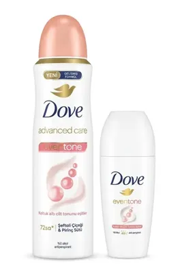 Oxylust Dove Eventone Özel Bakım Seti - Advanced Care Even Tone Sprey Deodorant 150 ml + Roll-On 50 ml + Hediye Arındırıcı Kil Maskesi