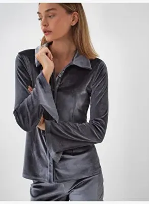 Xint Antrasit Lüks Dokulu Soft Kadife Slim Fit Gömlek