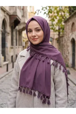 Genel Markalar Pamuklu Boncuklu Püsküllü Kadın Yazma Eşarp 110x110 cm