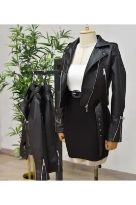 IŞILDA FASHION Kadın Siyah Suni Deri Ceket