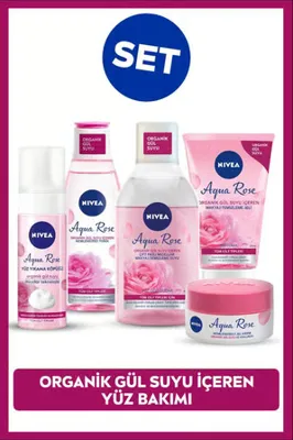 Aqua Rose Gül Suyu İçerikli Çeyiz Seti, Makyaj Temizleme Suyu ve Jeli, Yüz Yıkama Köpüğü, Tonik,Krem