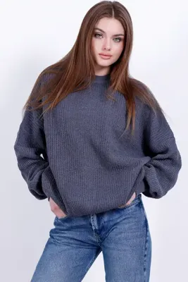 Kırlangıç Moda Antrasit Oversize Bisiklet Yaka Kadın Triko Kazak