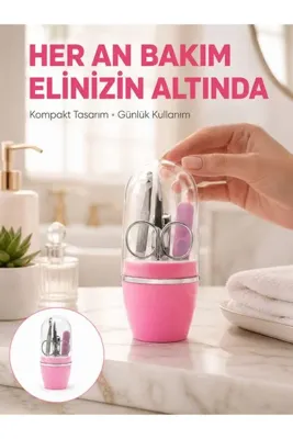 MyBest Tırnak Bakım Manikür Pedikür Seti 4 Parça Pembe Ev ve Seyahat Uyumlu Yeni Nesil