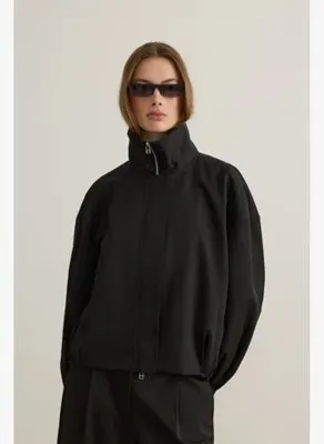 boneqa barcelona Lucia Dik Yaka Oversize Siyah Bomber Ceket