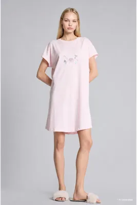 Defacto %100 Pamuk Regular Fit Bisiklet Yaka Kısa Kollu Açık Pembe Gecelik H6940AX26SM