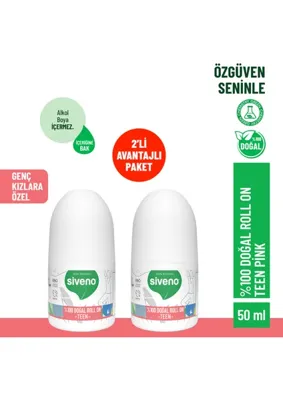 Siveno %100 Doğal Roll-On Teen Girl Genç Kız Deodorant Ter Kokusu Önleyici Bitkisel Lekesiz 50 ml X 2 Adet