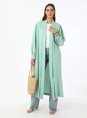 Refka Bağlama Detaylı Abaya - Yesil - Refka