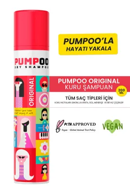 Pumpoo Kuru Şampuan Original Dolgunlaştırıcı Hacim Veren Beyaz Kalıntı Bırakmayan 200 ml