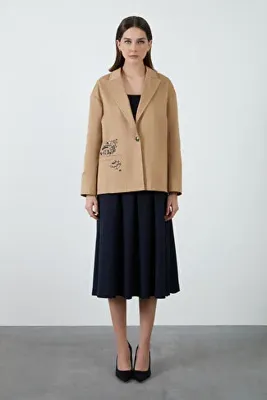 Gizia İşleme Detaylı Kahverengi Blazer Ceket