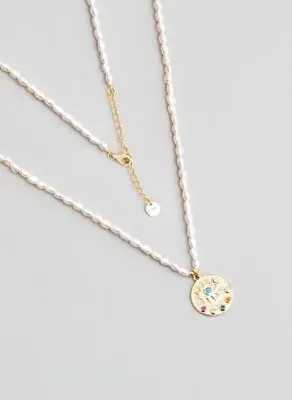 So Chic Renkli Göz 18 Ayar Sarı Altın Kaplama 48 Cm Gümüş İnci Kolye