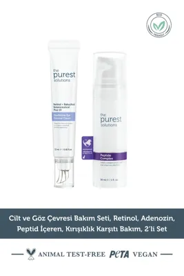 The Purest Solutions Cilt ve Göz Çevresi Bakım Seti, Retinol, Adenozin, Peptid İçeren, Kırışıklık Karşıtı Bakım, 2’li Set