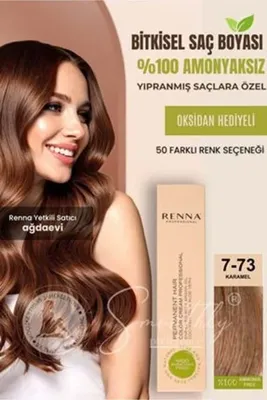 Renna AMONYAKSIZ Bitkisel Yıpranmış Saçlar İçin Saç Boyası 7-73 KARAMEL 60ml