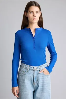 Defacto Fitted Basic Fitilli Kaşkorse Uzun Kollu Henley Yaka Basic Tişört I5711AX26AU