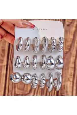 perry accessories 9 çift küpe seti bombe küpe bottega küpe halka küpe tırtıklı küpe kadın gold küpe seti 9 çift