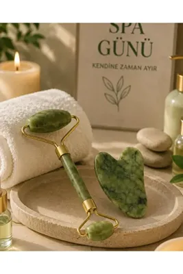 Genel Markalar Jade Stone Yüz Bakım Seti Gua Sha ve Roller Masaj Taşı