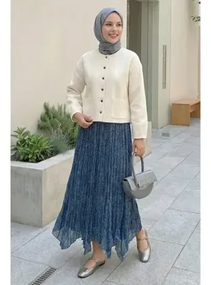 InStyle Etnik Desen Kraş Mavi Etek